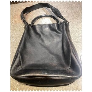 Gucci Black Leather Authentic Bucket Tote Handbag Shoulder Bag Bamboo Handle